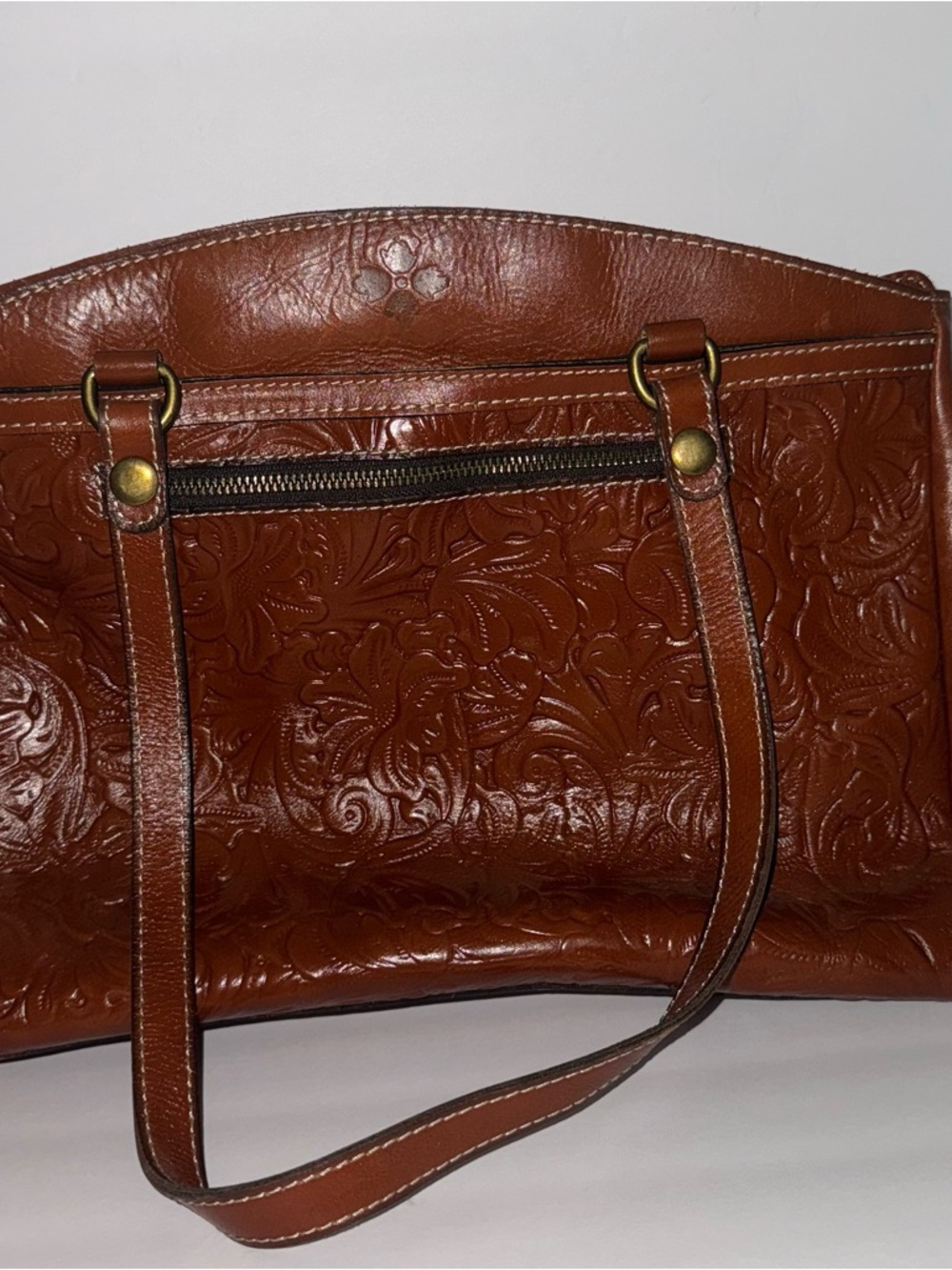 Brand New Patricia Nash Embossed Floral Shoulder Tote in Cognac